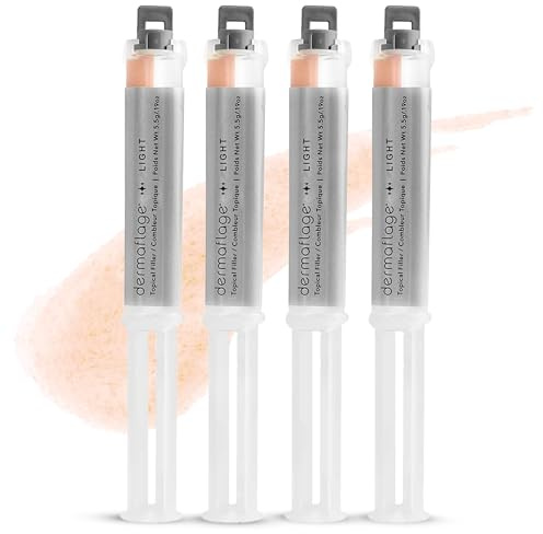 Dermaflage 4 Pack Topical scar Filler Applicator for scar removal - Light | Silicone Scar Filler Refill for Recessed Scars, Wrinkles & Deep Pockmarks, Waterproof Skin-Like Finish, Up to 30 Applications