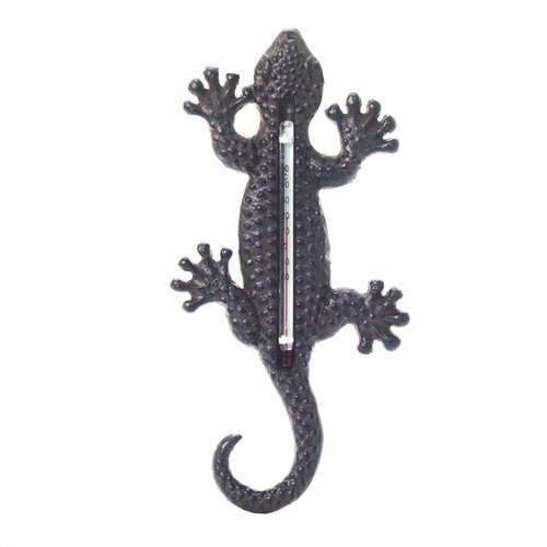 Thermomètre mural de lézard 21 cm, thermomètres de conception vintage, gecko en fonte, couleur oxydée, ornements de décoration de paroi extérieure
