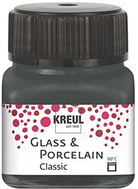 KREUL 16231-Vidrio Gris clásico, en Bote, Pintura Brillante al Agua para Vidrio y Porcelana, de Secado rápido, Opaca, Color Gray, 20 ml (16231)