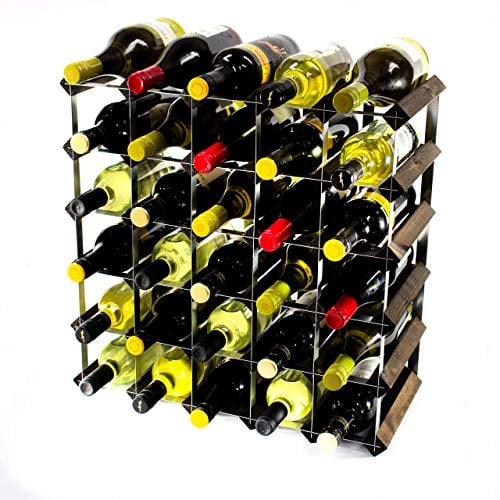 Classic 30 Flasche Eiche dunkel gebeiztem Holz und verzinktem Metall Weinregal fertig montiert