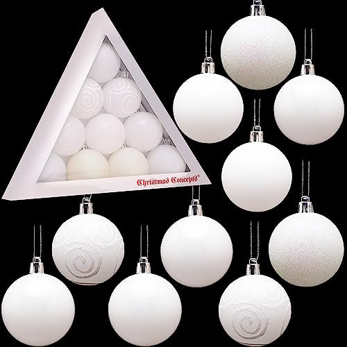 Christmas Concepts® Pack of 10-60mm (2.4) Christmas Tree Baubles - Shiny, Matte & Glitter Decorated Baubles (White)