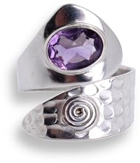 budawi® Verstellbarer Amethyst Silberring – 925er Sterling Silber – Handgefertigter Damenring offen – Lieferung in Geschenkschachtel