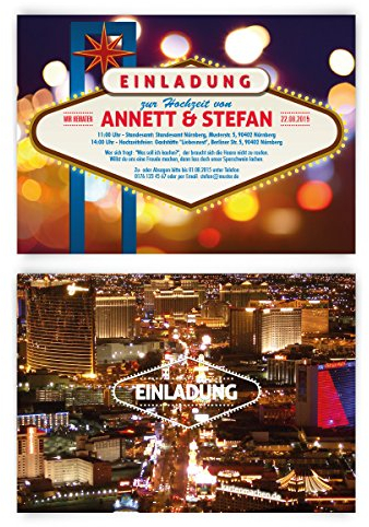 Hochzeitseinladungen (30 Stück) Las Vegas Poker Casino Roulette bei Nacht Einladungskarten
