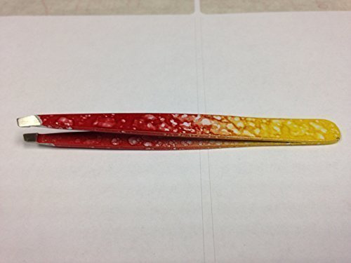 Professional Eyebrow Tweezers, Slanted, Hair Removal Tweezers Slant Tip - Stainless Steel (Red with Yellow)