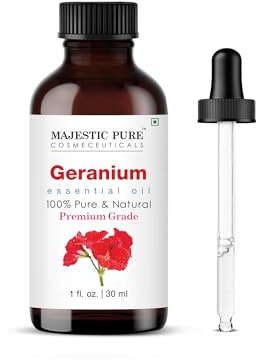 Majestic Pure Essential Oil with Glass Dropper - 100% Pure and Natural - Essential Oils for Diffuser, Aromatherapy, Soap and Candle Making, Geranium Essential Oil, Geranium Oil, 1 Fl Oz