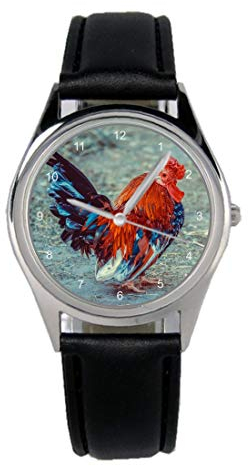 KIESENBERG Armbanduhr Hahn Geschenk Artikel Idee Fan Damen Herren Unisex Analog Quartz Lederarmband Uhr 36mm Durchmesser B-20566