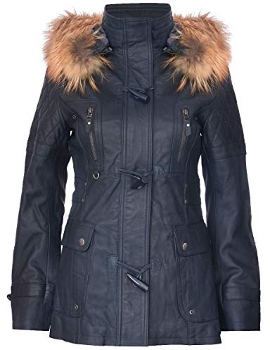 Women's Quilted Leather Parka Jacket with Detachable Hood