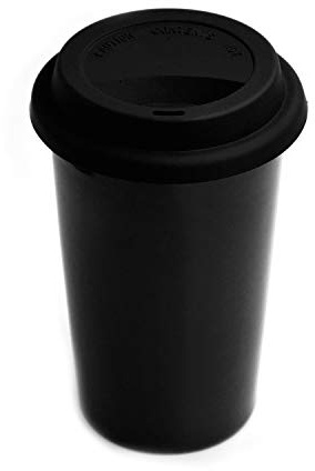 UDMG Double Wall Insulated Ceramic Cup, I Am Not a Paper Cup, 12oz, Black | Reusable, Ceramic Travel Cup with Lid & Sleeve for Coffee On-The-Go, Microwave-Safe & Dishwash-Safe