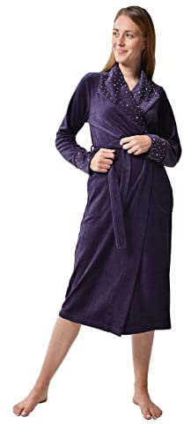 DeSen Femme Robe de Chambre Peignoir Velours Hiver Longue Peignoir de Bain Douce Microfibre Robe de Nuit (Violet Foncé,44-46)