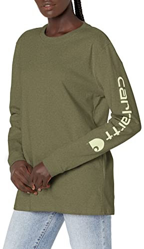 Carhartt Women's Langärmeliges T-Shirt mit Logo-ärmeln und Grafik, Lockere Passform Work Utility, Basil Heather, 1X