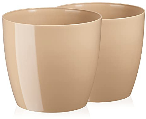 Tymar Blumentopf, 2er-Pack, Runde Form, Übertopf (Beige, ø 14 cm) | wetterfeste & robuste, Modern, für Innen- & Außenbereich, aus Kunststoff, ideal für Wohnzimmer, Balkon, Büro