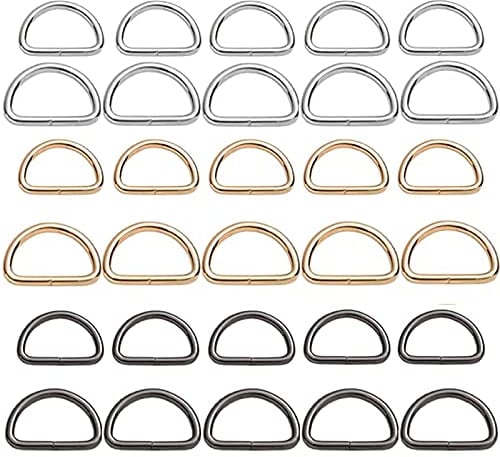 30 Stück Metall D-Ringe, Mehrzweck Metall D Ring, 2 Größen D-Ringe-Halbringe, Verschiedene D Ringe für Tasche, Schnalle, Gurte, Rucksack, Bastelzubehör, 3 Farben