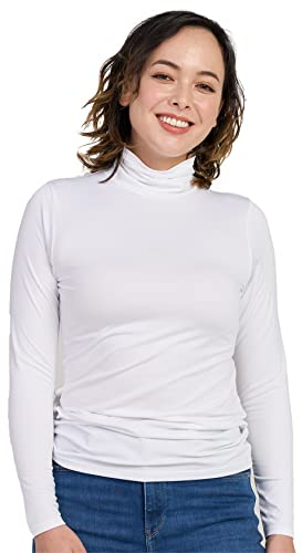 LAPASA Damen Rollkragen Thermounterhemd, Innenfleece Thermounterwäsche langärmliges Thermo-Shirt Funktionsunterwäsche Oberteil (L90), Weiß (wärmer), S