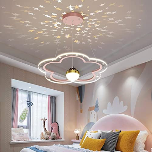 LED Ciel Étoilé Lustre Fleur Design Chambre d'enfant Lampe Suspendues Dimmable Salle à Manger Suspension Garçon Fille Chambre Lampes Table à Manger Pendentif Intérieur Éclairage Lumières,Rose,40cm