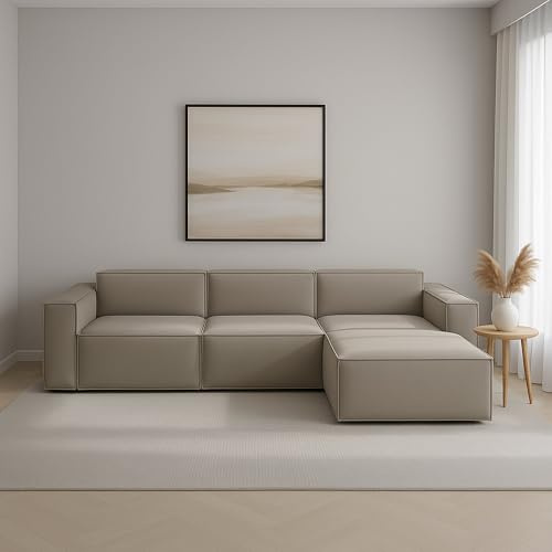 Talamo Italia - Sofa mit Halbinsel Giovanna, modulares Sofa mit rechter Halbinsel, modernes Stoffsofa, 100 % Made in Italy, 300 x 170 x 70 cm, Tortora