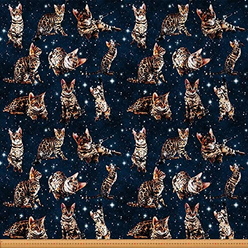 Loussiesd Katze Stoff von The Yard Weltraum Galaxis Kitten Polsterstoff für Stühle Universum Sternenklarer Himmel Pet Katzen Dekorativ Wasserdicht Draussen Stoff Brown Blau 92x150cm