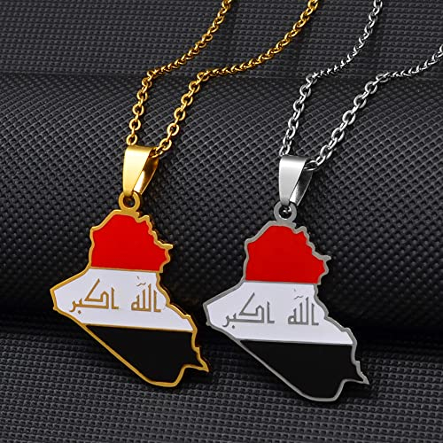 Karte Anhänger Halsketten,Republik Irak Karte Flagge Anhänger Halsketten Partykleid Zubehör Ethnischen Stil,Patriotisches Symbol Halskette Geschenk Karte Halskette Für Unisex Schmuck,Silber,4