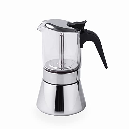 LACOR - 62126 - Cafetera Italiana Siena, Cafetera Express, Acero Inoxidable 18/10, Apta para Todo Tipo de Fuegos Incluido Inducción, Apta para Lavavajillas, Capacidad 6 Tazas, Acabado Pulido Espejo