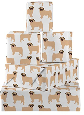 Hunts England - 5 Bögen Mops-Geschenkpapier für Männer / Frauen – inklusive 5 Geschenkanhängern – gefaltetes Geschenkpapier – ikonische Kollektion – für Sohn, Tochter, Mutter, Frau usw.
