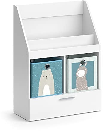 Vicco Kinderregal Luigi, Weiß, 72 x 96.2 cm mit Schublade und 2 Faltboxen Opt.1