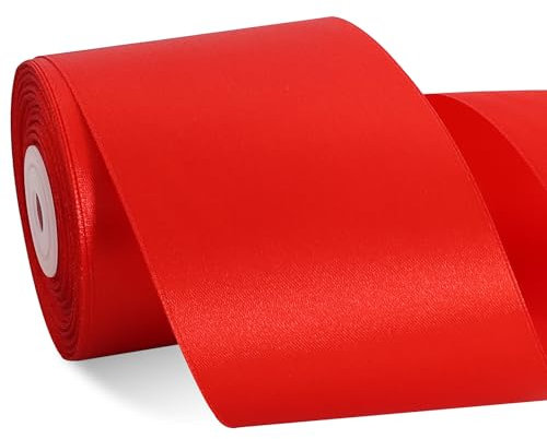 TONIFUL Red Satin Ribbon 3 Inch X 25yds Solid Silk Ribbons for Gift Wrapping, Craft, Floral Bouquets, Valentine's Day Christmas Party Wedding Decoration