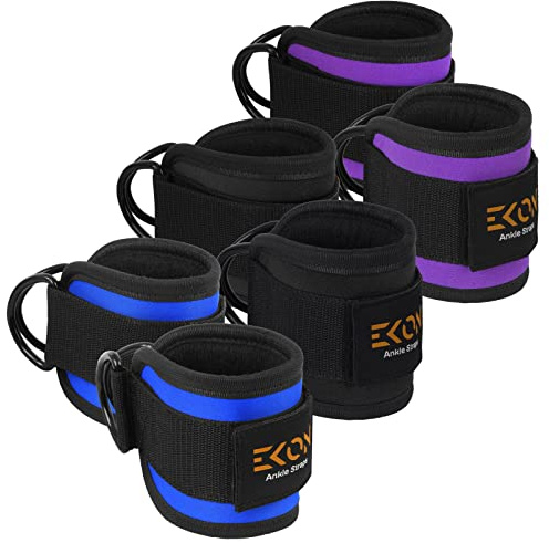 EKON Ankle Straps for Cable Machines Weightlifting Gym Workout Fitness Double D-Ring Neoprene Ankle Cuffs for Legs, Abs and Glute Exercises With Neoprene Padding Men & Women