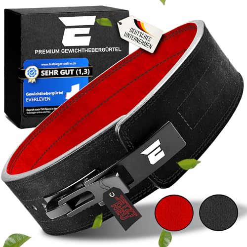 EVERLEVEN Premium Echtleder Gewichthebergürtel, Gewichthebergürtel für Herren und Damen, Weightlifting Belt, Fitness Gym Gürtel Bodybuilding Kraftsport Lifting Belt - Größe M/L