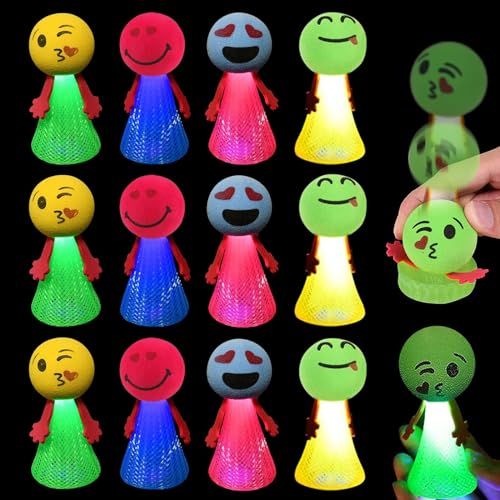 Seasboes 12 Stück Feder Leucht Springendes Spielzeug, LED Jumping Spielzeug, Spring Launchers Toys, Hüpfende Partygeschenke für Kinder, Glow in The Dark, Kindergeburtstag Gastgeschenke