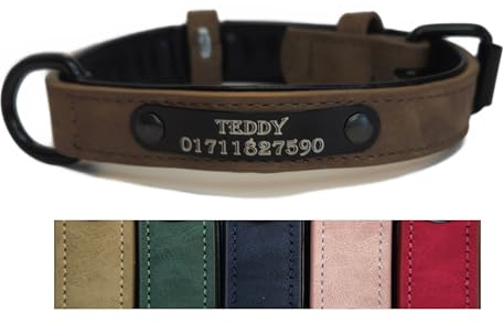 Jacks O Be Hundehalsband Halsband Name Gravur personalisiert Haustier Hund Katze Leder (Dunkel Braun, L)