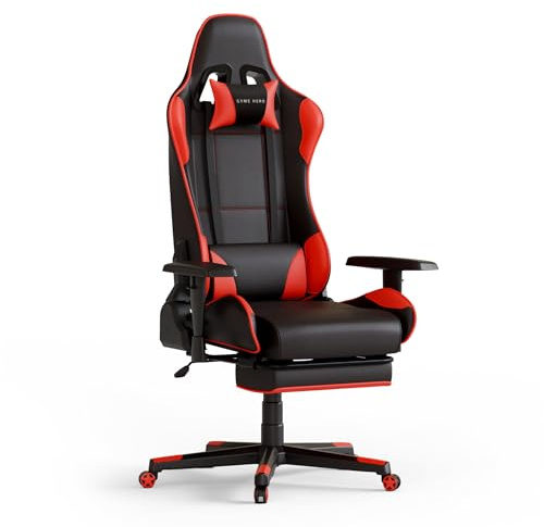 Game Hero Winner X1 Chaise Gaming - Fauteuil de Gamer en Cuir PU avec Repose-Pied - Siège Ergonomique avec Accoudoirs Réglables - Chaises Gamers et de Bureau - Jusqu'à 125 kg - Rouge