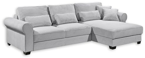 ANGELINA Ecksofa mit Schlaffunktion in Cord-Optik, Dove - Moderne Eckcouch in L-Form mit Bettkasten - 318 x 93 x 197 cm (B/H/T)