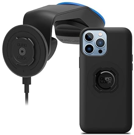 QUAD LOCK Soporte de Ventosa para Teléfono de Coche para Parabrisas/Salpicadero con Cabezal de Carga Inalámbrica mag V2 y Funda mag para iPhone 13 Pro MAX