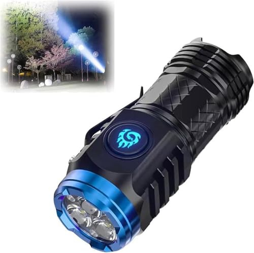Hualabo Three-Eyed Monster Mini Flash Super Power Flashlight, LED Torch Rechargeable, Torches LED Super Bright, 5 Modes, Mini Torch with Clip for Camping Hiking Emergency (Black)