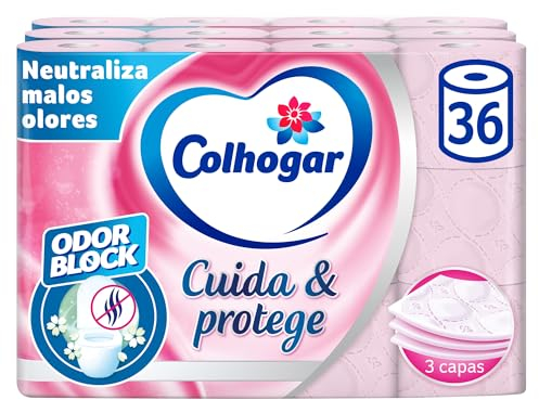 Colcasa, Pflege & Schützt 3 x 12 Toilettenpapier mit Odor Block Technologie, neutralisiert schlechte Gerüche, Packung mit 36 Rollen, 3 Schichten, rosa Rollen mit frischem Duft