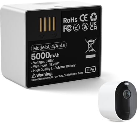 WAVYPO Akku für Arlo Pro 4,Pro 3,Ultra,Ultra 2, 5000mAh A-4A Ersatz-Akku Wiederaufladbare Lithium-Batterien für VMA5400 VMC5040 VMS5240 VMC4040P VMC4041P Kameras (1 Stück)