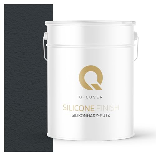 Q-COVER Silikonharz-Putz Anthrazitgrau RAL 7016 15 kg, 1,00 mm – Kratzputz, Außenputz, Strukturputz, Fassadenputz, Wasserabweisend, Selbstreinigung