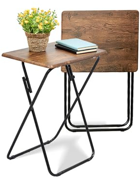 FurnitureR – Juego de 2 mesas auxiliares Vintage Tapas Mesa de Final, Bandeja Plegable, salón Comedor, Cocina, Mesa de café, Color marrón