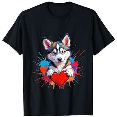 Colorful Husky – Valentine Heart Rainbow Husky T-Shirt