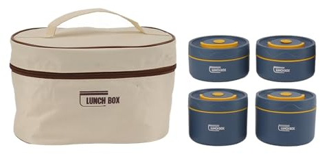 Goshyda Lonchera con Bolsa Térmica, Contenedores de Almuerzo Portátiles a Prueba de Fugas, Lonchera Redonda de Acero Inoxidable 304 para Adultos Niños para Picnic Viajes (Caja