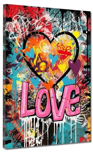 Graffiti Style Herz Love Leinwandbild Wandbild Kunstdruck XL Wanddeko Größe 120x160x4cm