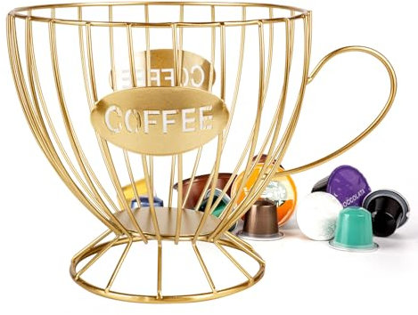 Guolich Panier à Capsules Café,Organisateur de Dosettes de café K et Expresso de pour Comptoir, Panier de Rangement pour Capsules de Café pour Comptoir, Maison, Bureau(Tasse à thé Or)