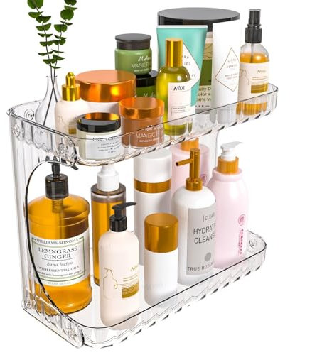 2-stufiges Standregal für die Theke, große Kosmetik- und Hautpflege-Organizer für die Kommode, Mehrzweck-Kosmetik-Parfümablage für die Theke und Aufbewahrungsorganisation für den Schminktisch