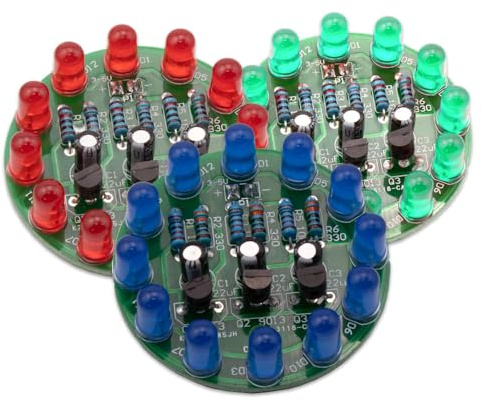 LED-Lauflicht Bausatz 3er-Set, 5V, Rot, Grün, Blau, THT, 4 cm Durchmesser
