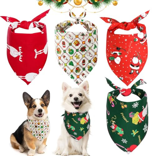 4 Stück Hundehalstuch Weihnachten, Halstuch Hund Weihnachten, Hundehalstuch Kleine Hunde, Hundekostüm Weihnachten, Hunde Bandana, Einstellbare Dreieck Hundehalstuch für Kleine Mittlere Große Hunde