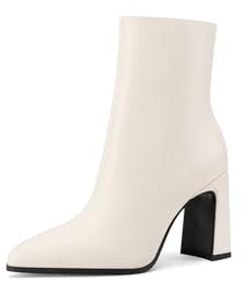 QUEEN HELENA Tronchetti con Tacco Stivaletti a Punta Chiusa Casual Donna K3422 (Beige Pu, Sistema Taglie Calzature EU, Adulto, Donna, Numero, Media, 38)