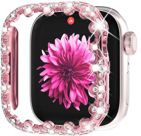 WINGLE Bling Bumper Schutzhülle für Apple Watch Serie 10, 46 mm, 4-blättriges Kleeblatt, Diamant-Schutzhülle, Gesichtsabdeckung für Damen, iWatch, harter PC-Rahmenschutz für Apple Watch 10, 46 mm,