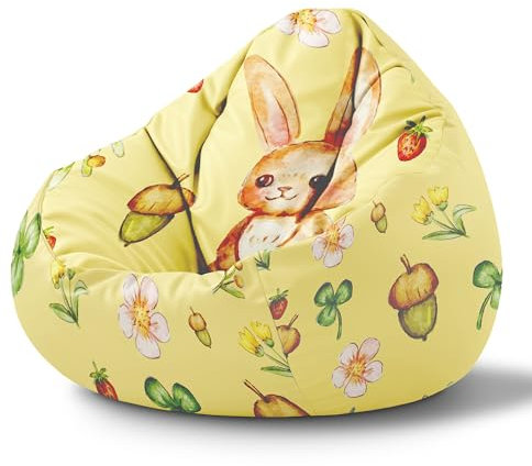 DreamRoots Sitzsack Kinder mit füllung - Sitzkissen Kinder Boden - Kinderzimmer Möbel - Sitzsäcke fürs kinderzimmer - Bean Bag S Curious Rabbit