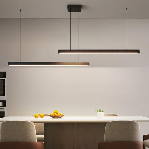 Mikeru Hängelampe LED Schwarz, 200cm Doppel LED Pendelleuchten Höhenverstellbar 3000k/4500k/6000k LED Dimmbare Hängeleuchte Modern Esszimmer 10% bis 100% für Küche, Schlafzimmer