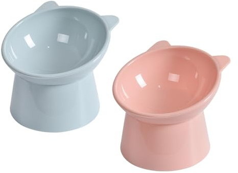 Lot de 2 gamelles pour chat - Anti-vomissement - Surélevées avec support - Pour le stockage de la nourriture et de l'eau - Idéal pour les animaux de compagnie, chats et chiots