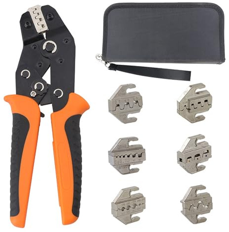Crimping Pliers Set with 6pcs Interchangeable Dies, Crimping Tool Set for Heat Shrink, Ratchet Terminal Connector Plier Crimper with Carry Bag